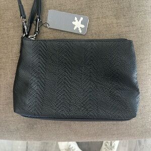 Splendid Textured Black Leather Wristlet